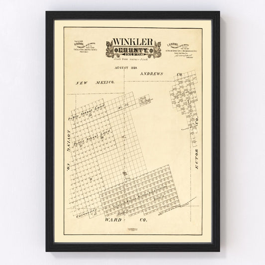 Vintage map of Winkler County, Texas, 1888, early survey West Texas restored print