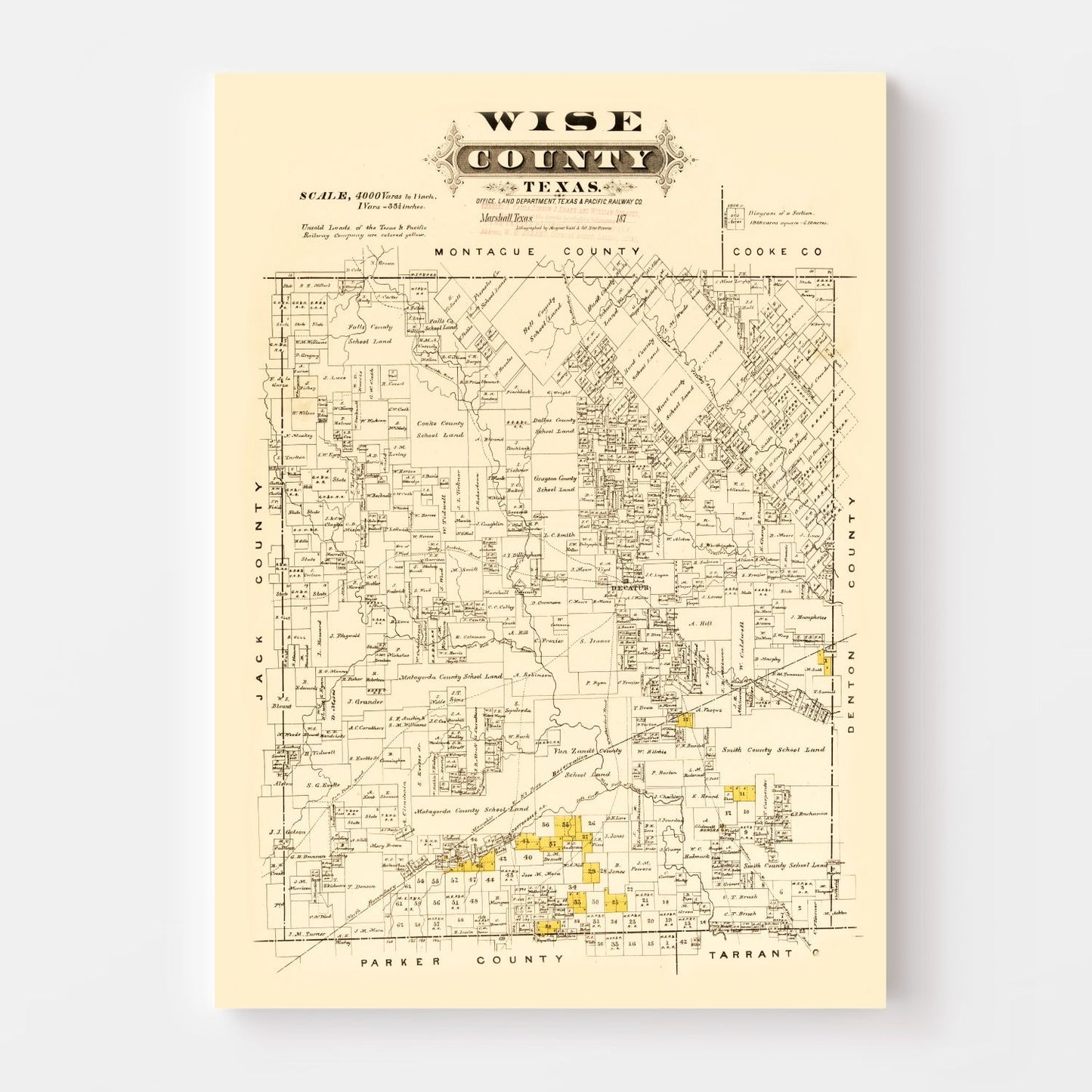 Vintage Map of Wise County, Texas 1870