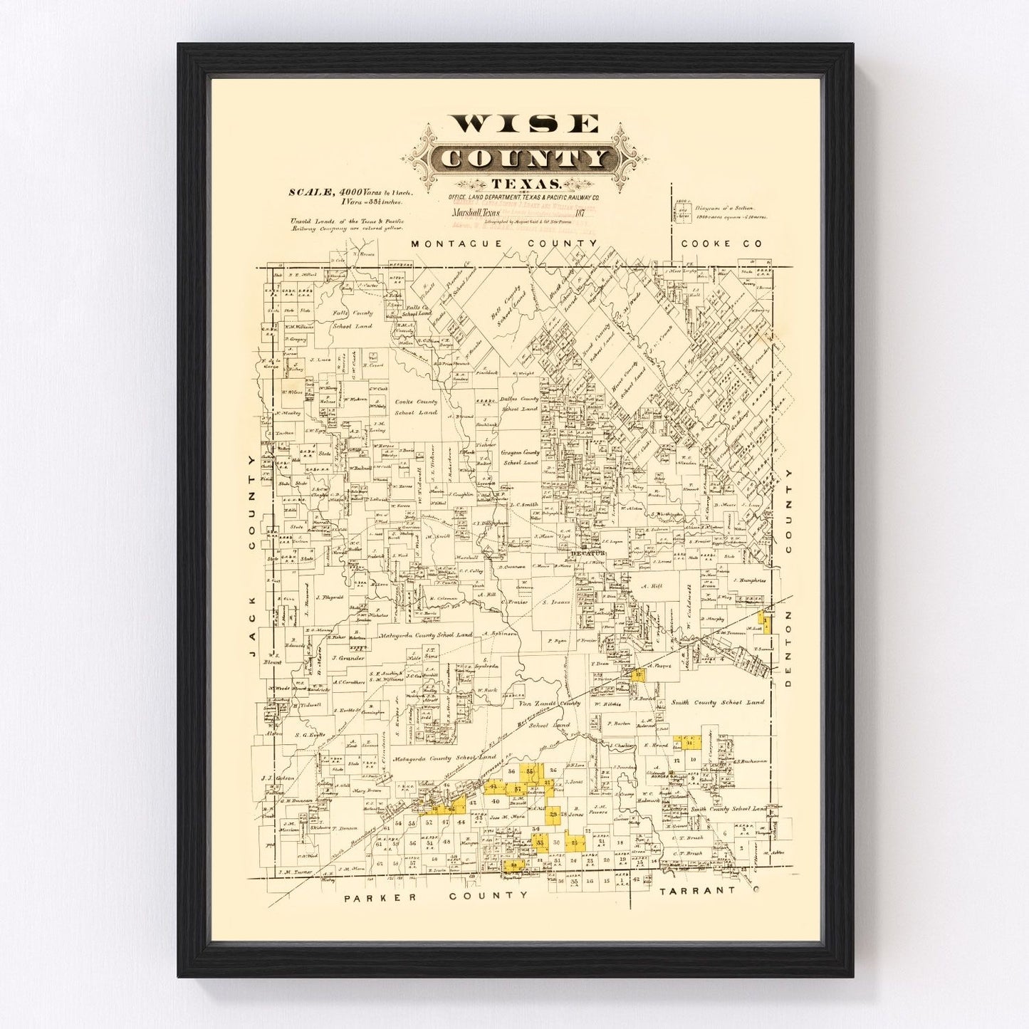Vintage map of Wise County, Texas, 1870, frontier era restored