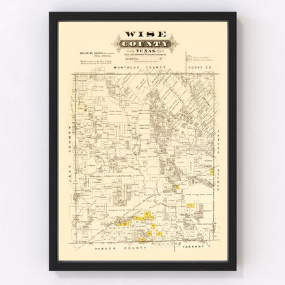 Vintage map of Wise County, Texas, 1870, frontier era restored