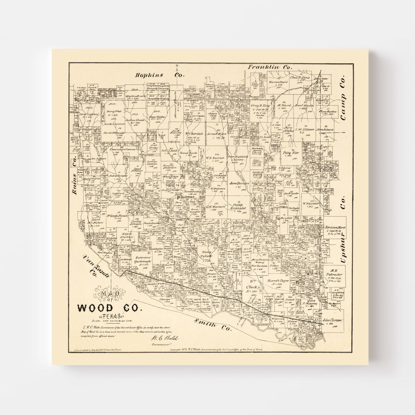 Vintage Map of Wood County, Texas 1879