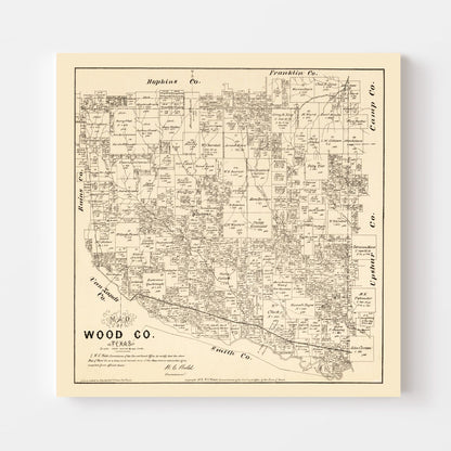Vintage Map of Wood County, Texas 1879