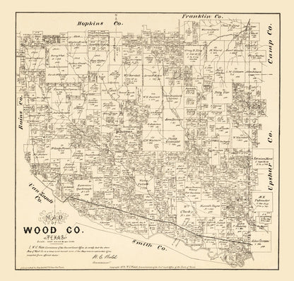 Vintage Map of Wood County, Texas 1879