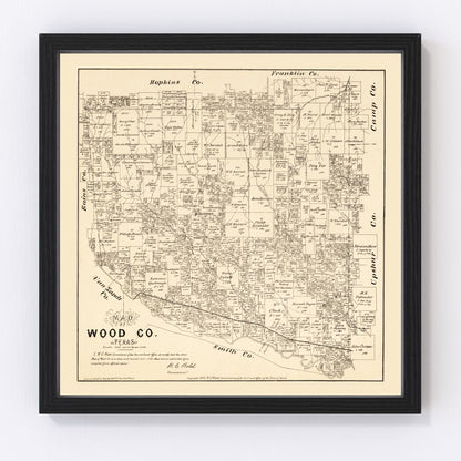 Vintage map of Wood County, Texas, 1879, with Quitman and Mineola, restored print