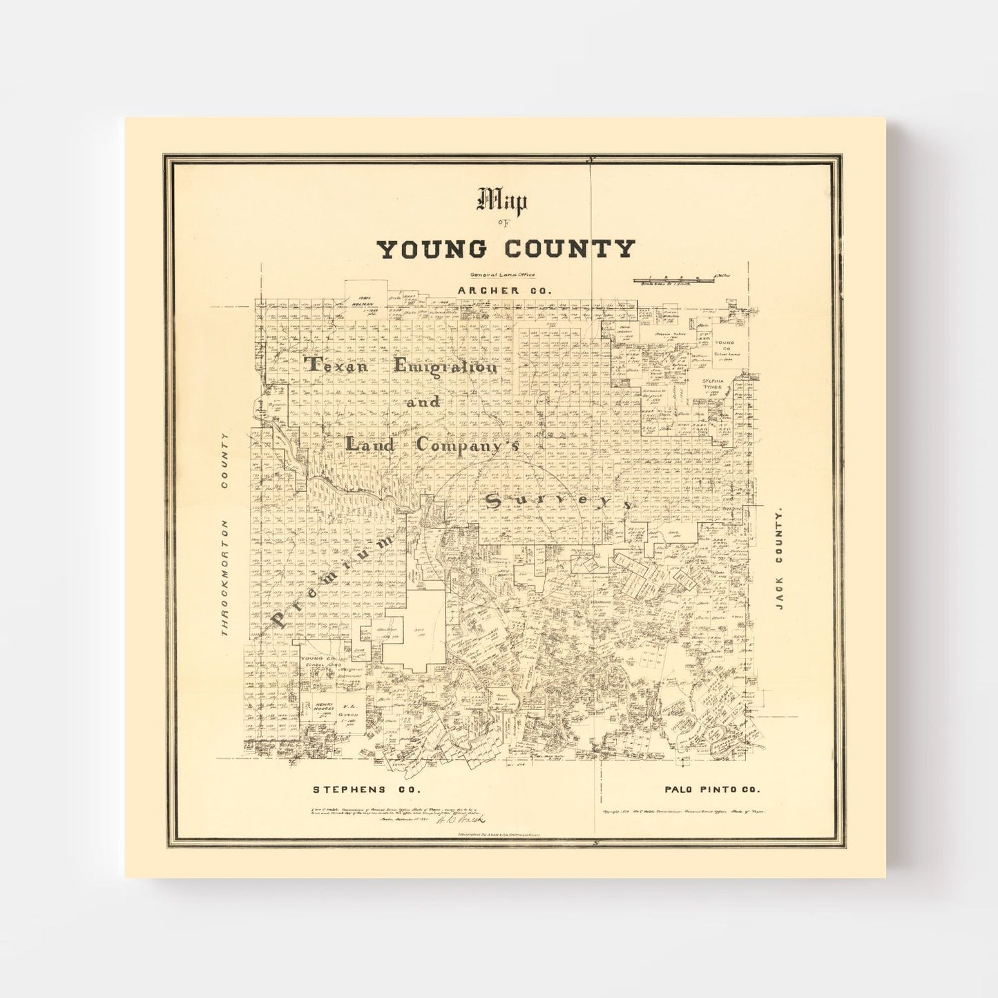 Vintage Map of Young County, Texas, 1879