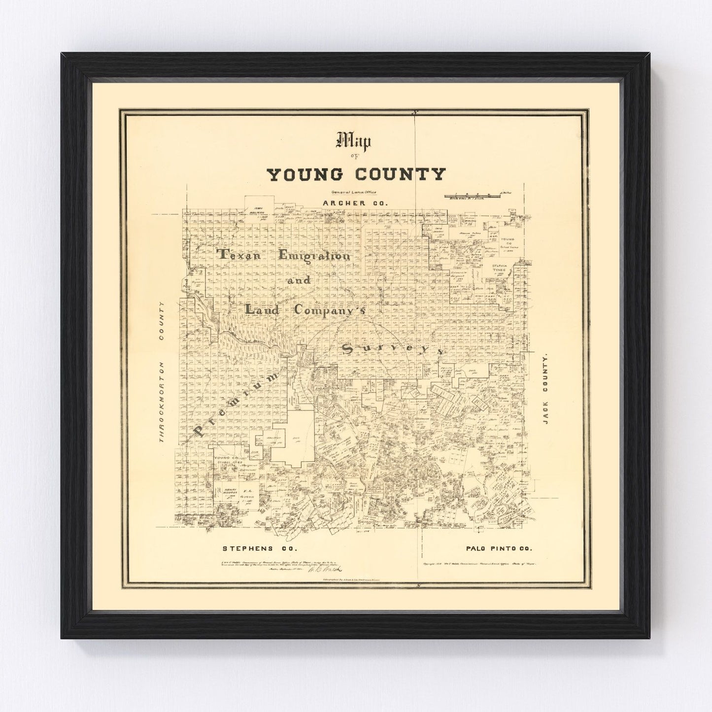 Vintage 1879 Young County Texas frontier map, digitally restored print