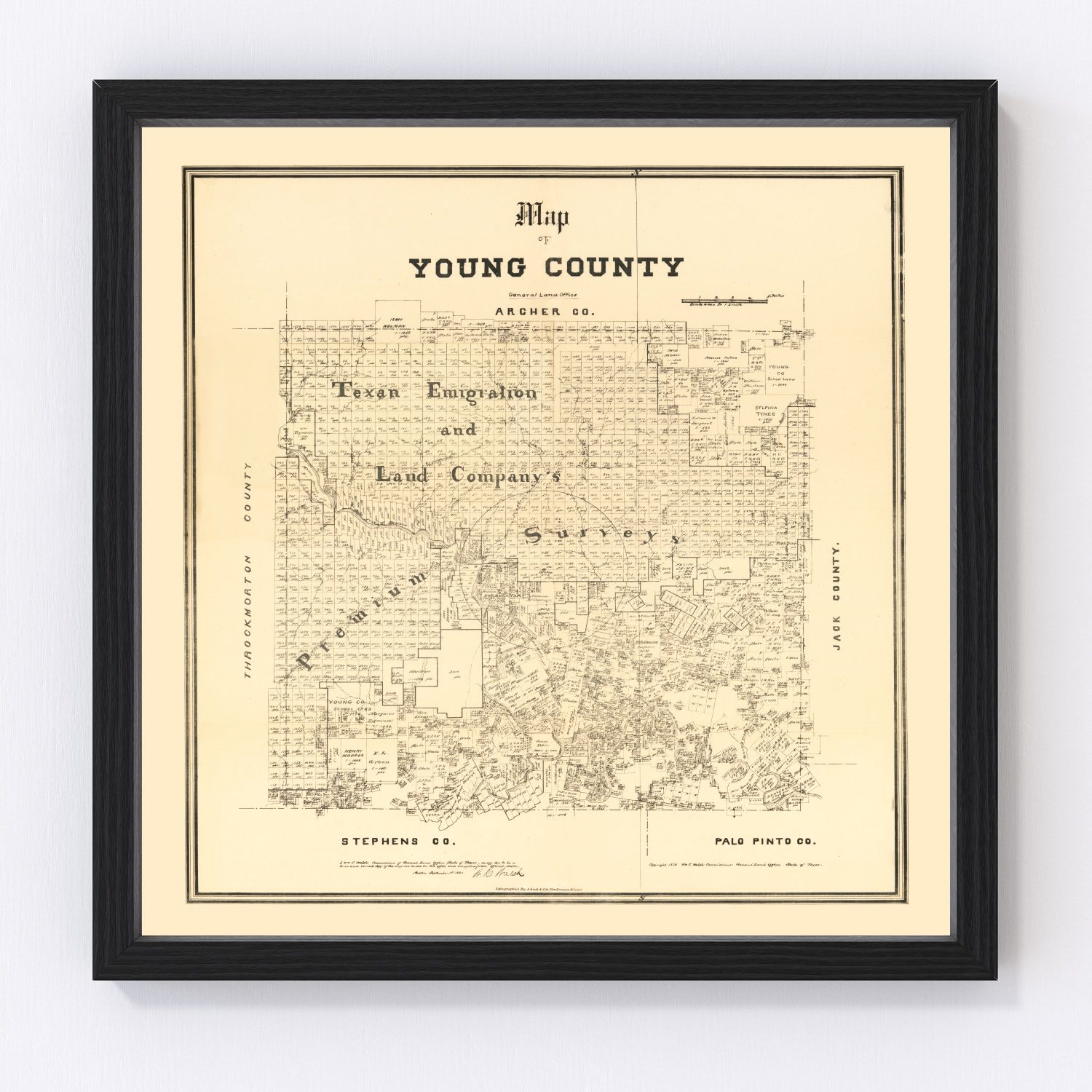 Vintage 1879 Young County Texas frontier map, digitally restored print