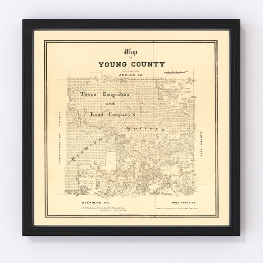 Vintage 1879 Young County Texas frontier map, digitally restored print
