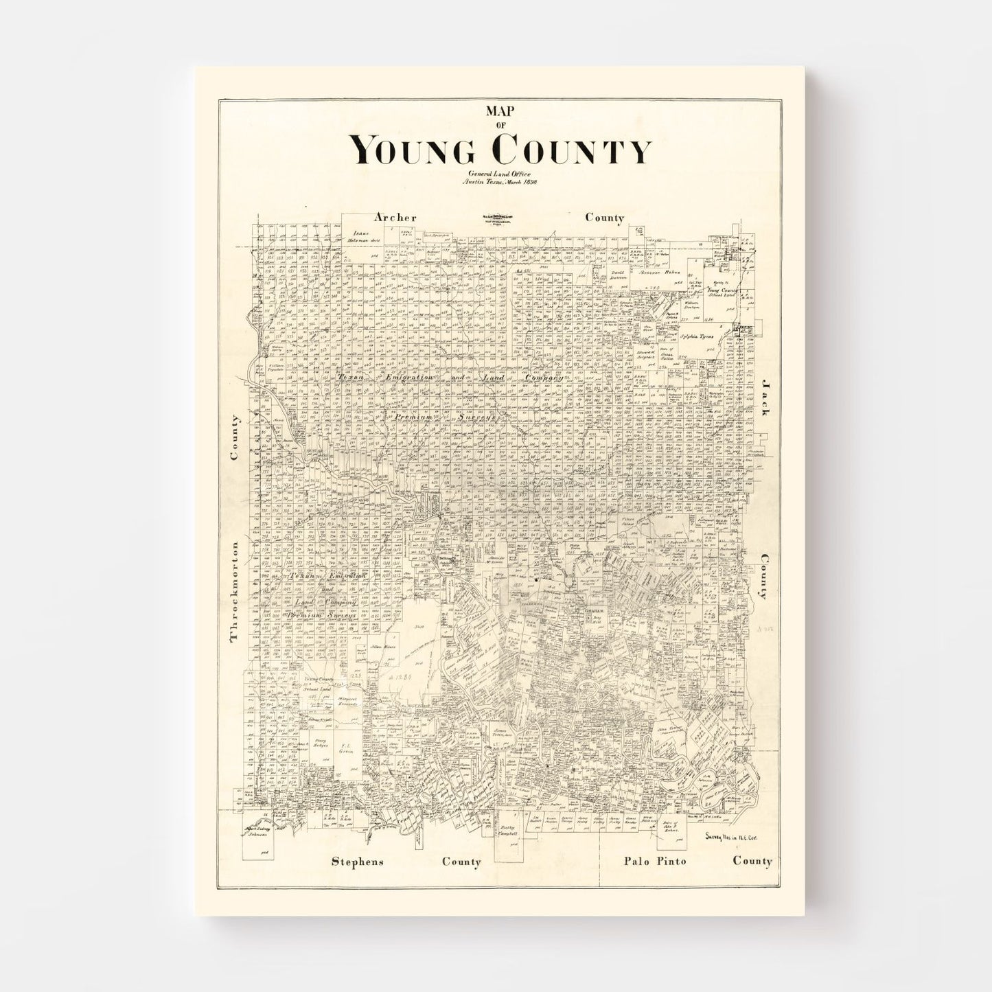 Vintage Map of Young County, Texas, 1898