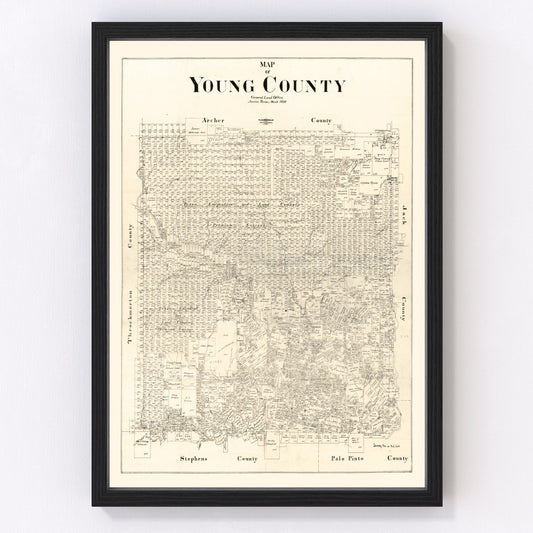 Vintage 1898 Young County Texas map, digitally restored print