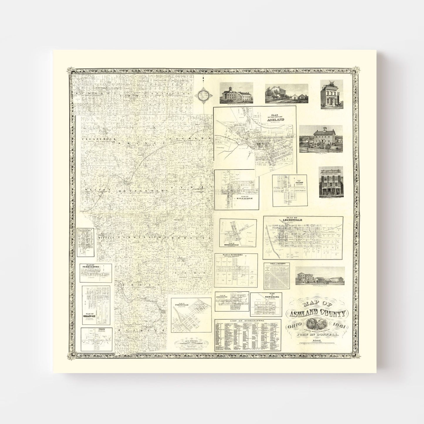 Vintage Map of Ashland County, Ohio, 1861 (Southern Districts)