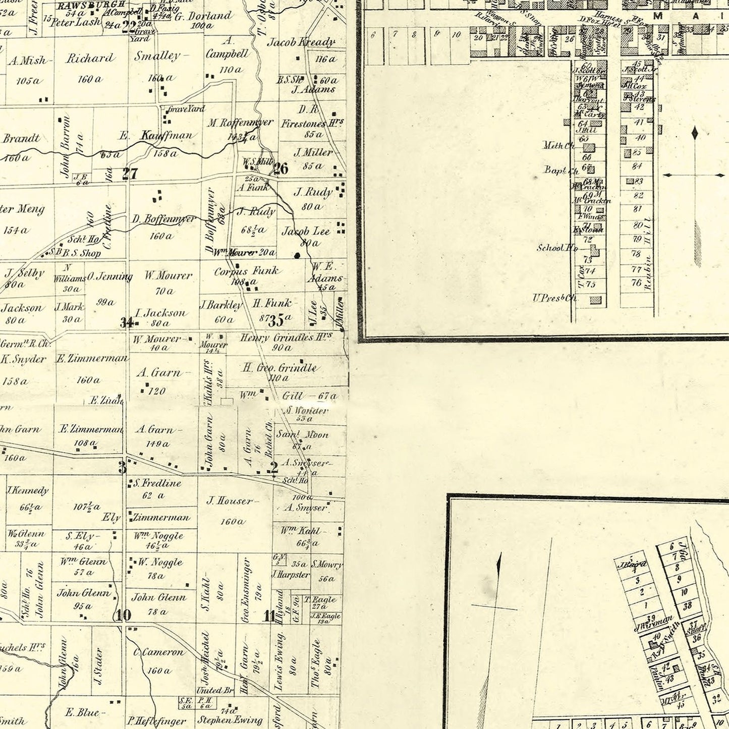 Vintage Map of Ashland County, Ohio, 1861 (Southern Districts)