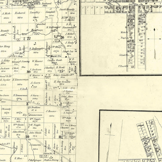 Vintage Map of Ashland County, Ohio, 1861 (Southern Districts)