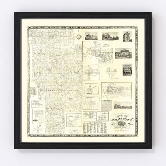 vintage map of Ashland County, Ohio, southern districts, 1861
