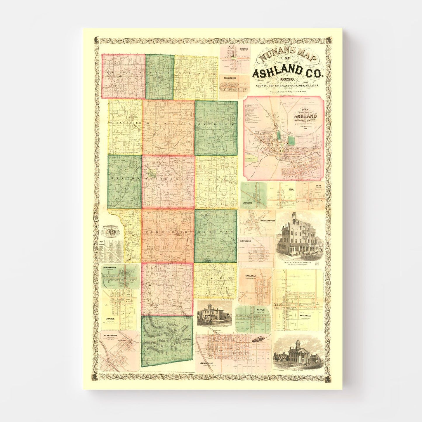Vintage Map of Ashland County, Ohio, 1861 (Northern Districts)