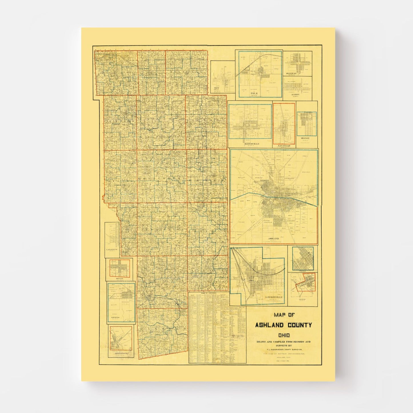 Vintage Map of Ashland County, Ohio, 1897