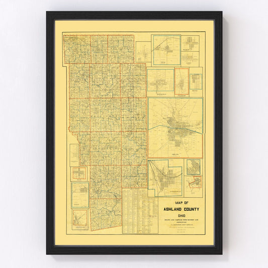 Vintage plat map of Ashland County, Ohio townships, 1897