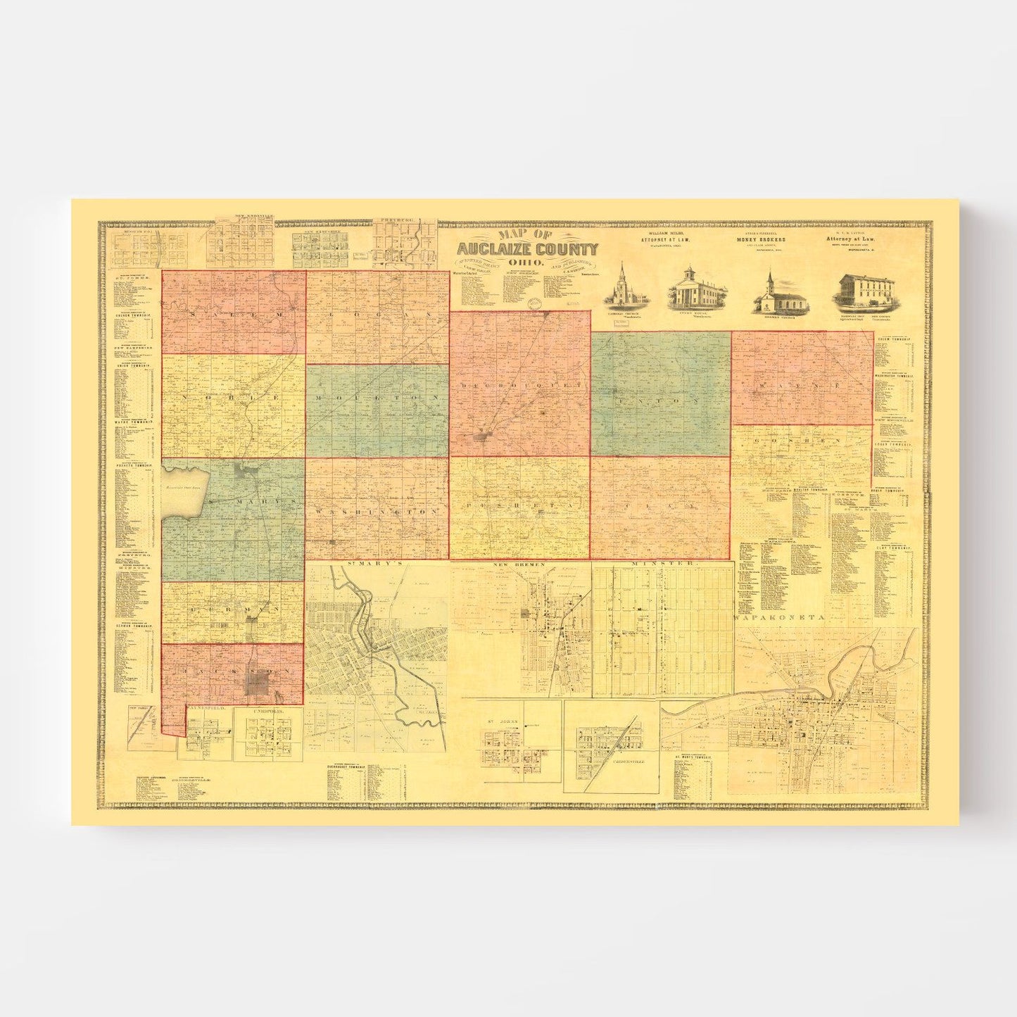 Vintage Map of Auglaize County, Ohio, 1860