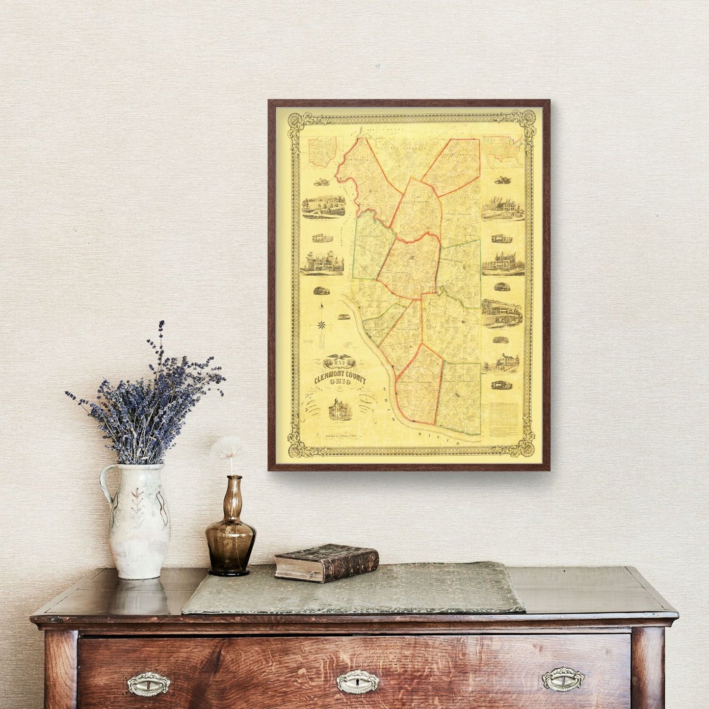 Vintage Map of Clermont County, Ohio, 1857