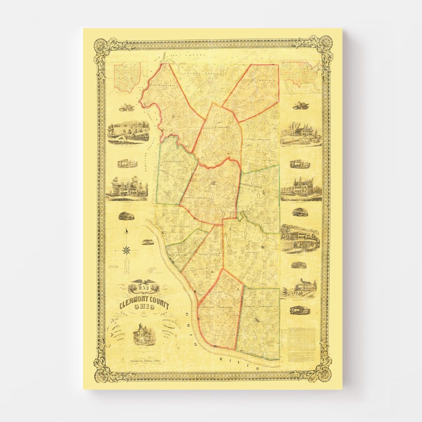 Vintage Map of Clermont County, Ohio, 1857