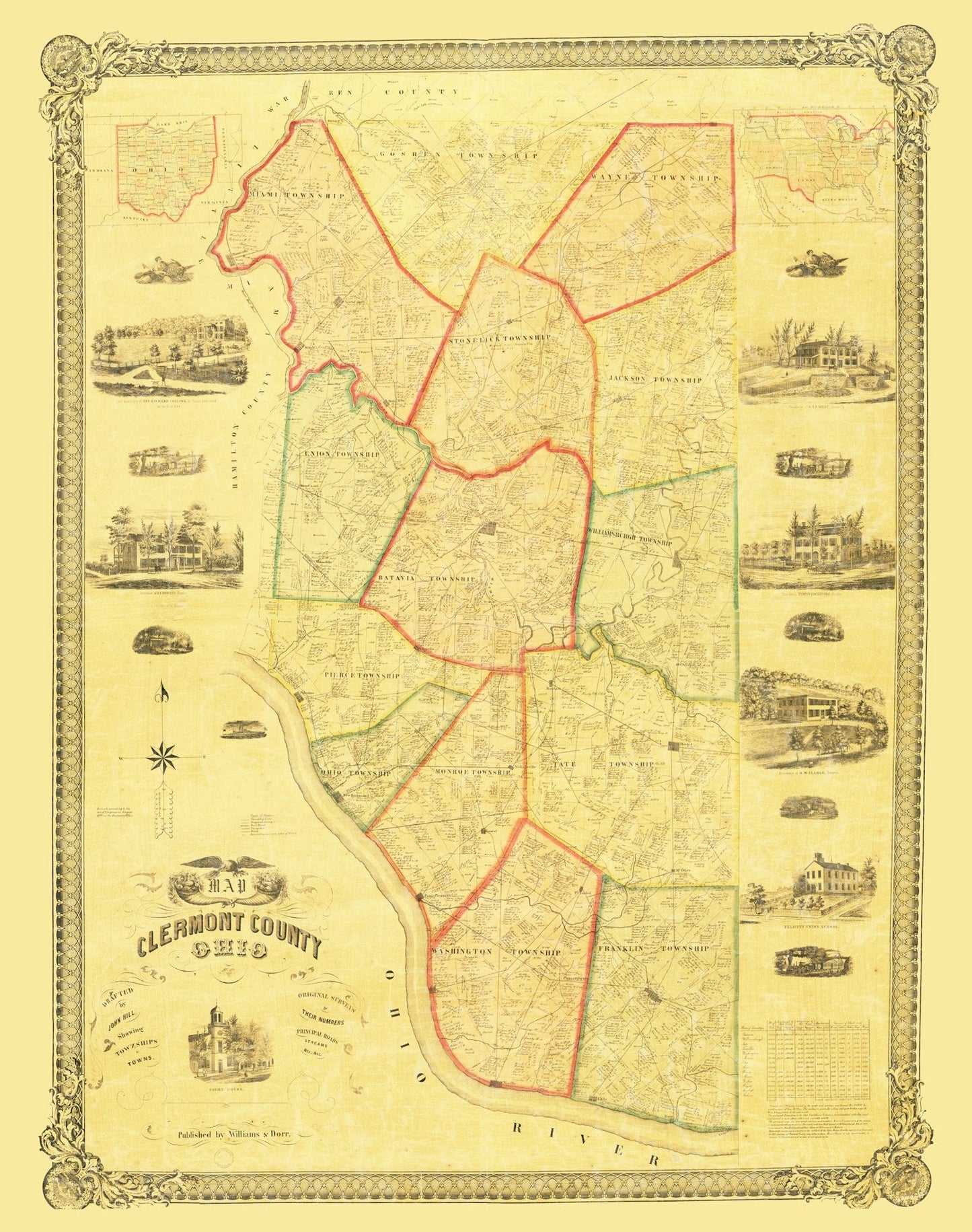 Vintage Map of Clermont County, Ohio, 1857