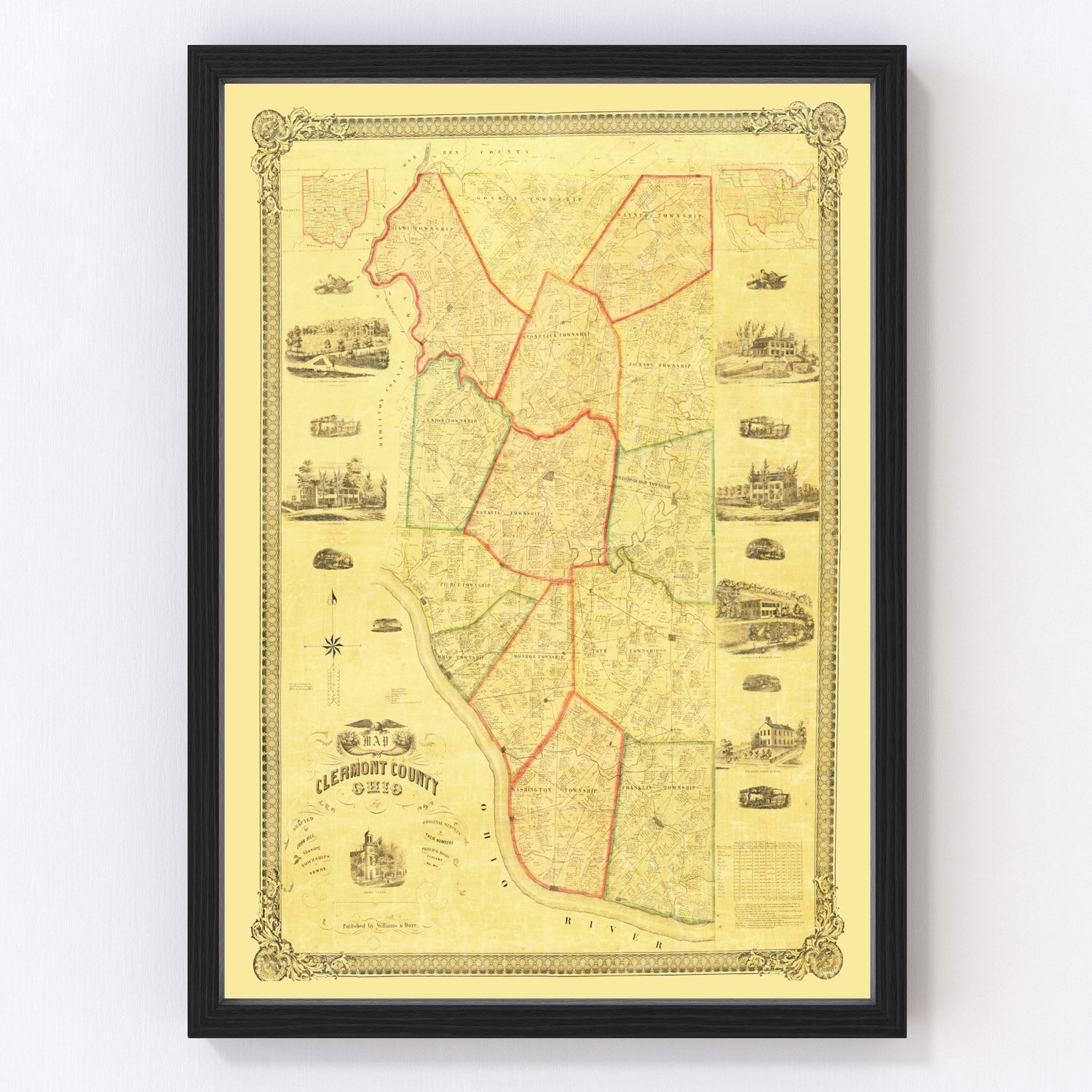 vintage map of Clermont County, Ohio, 1857