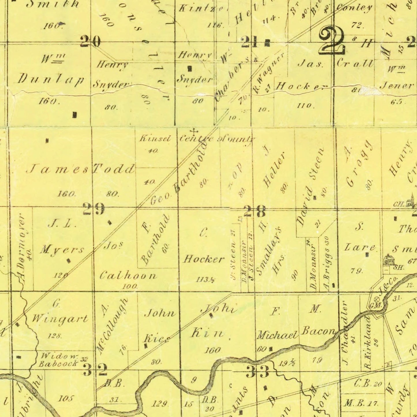 Vintage Map of Crawford County, Ohio, 1850