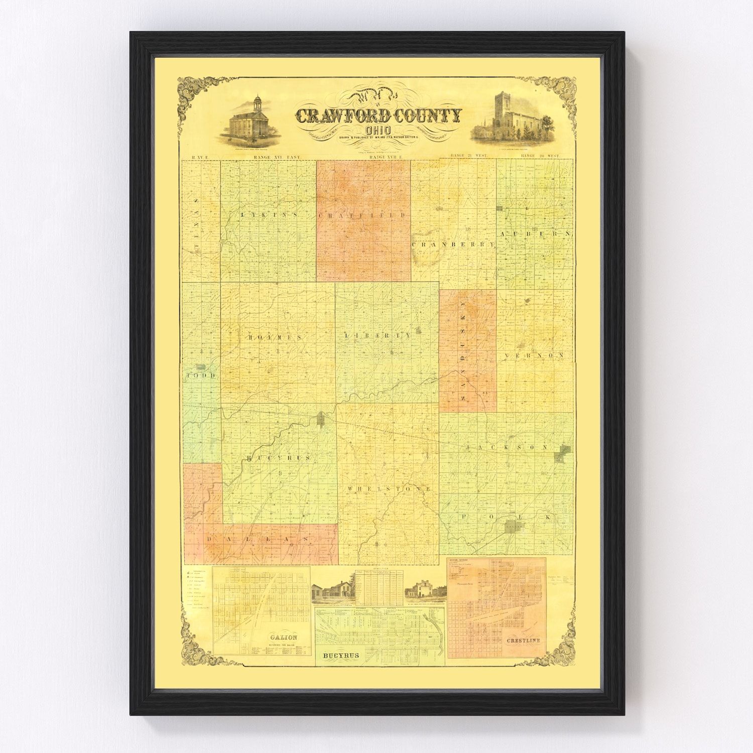 Vintage map of Crawford County, Ohio, 1850