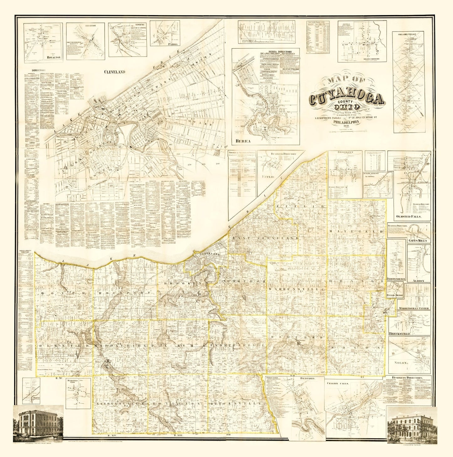 Vintage Map of Cuyahoga County, Ohio, 1858