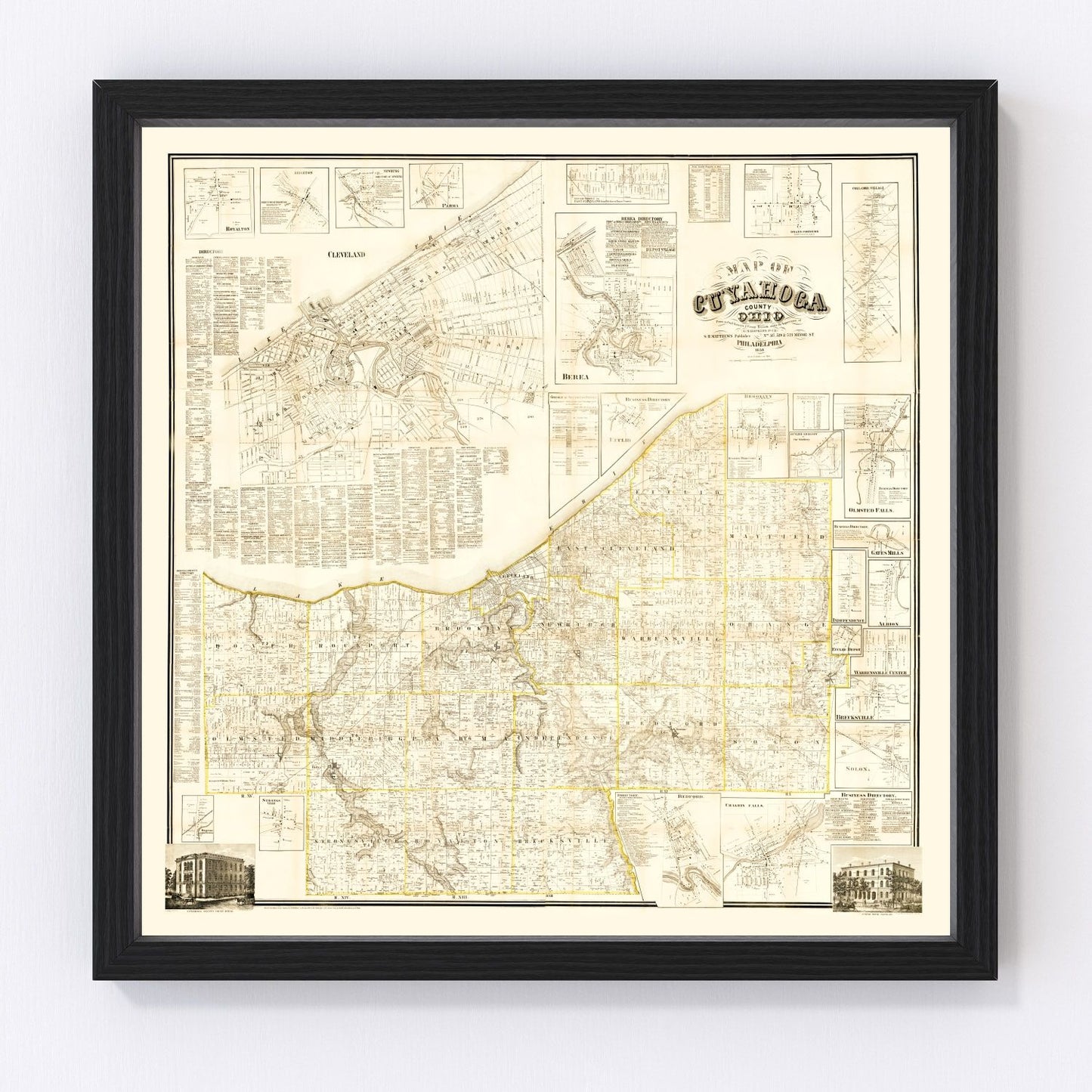 Vintage map of Cuyahoga County, Ohio, 1858