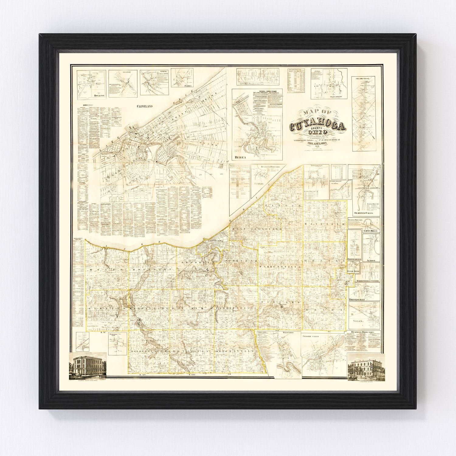 Vintage map of Cuyahoga County, Ohio, 1858