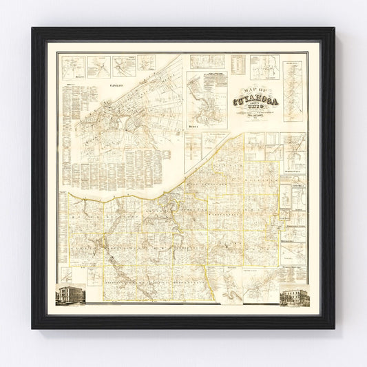 Vintage map of Cuyahoga County, Ohio, 1858