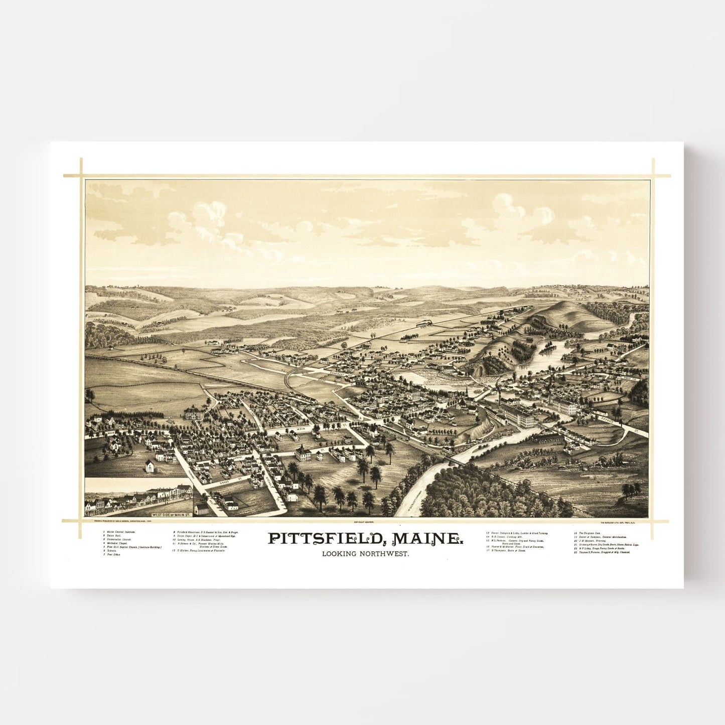 Vintage Map of Pittsfield, Maine, 1889