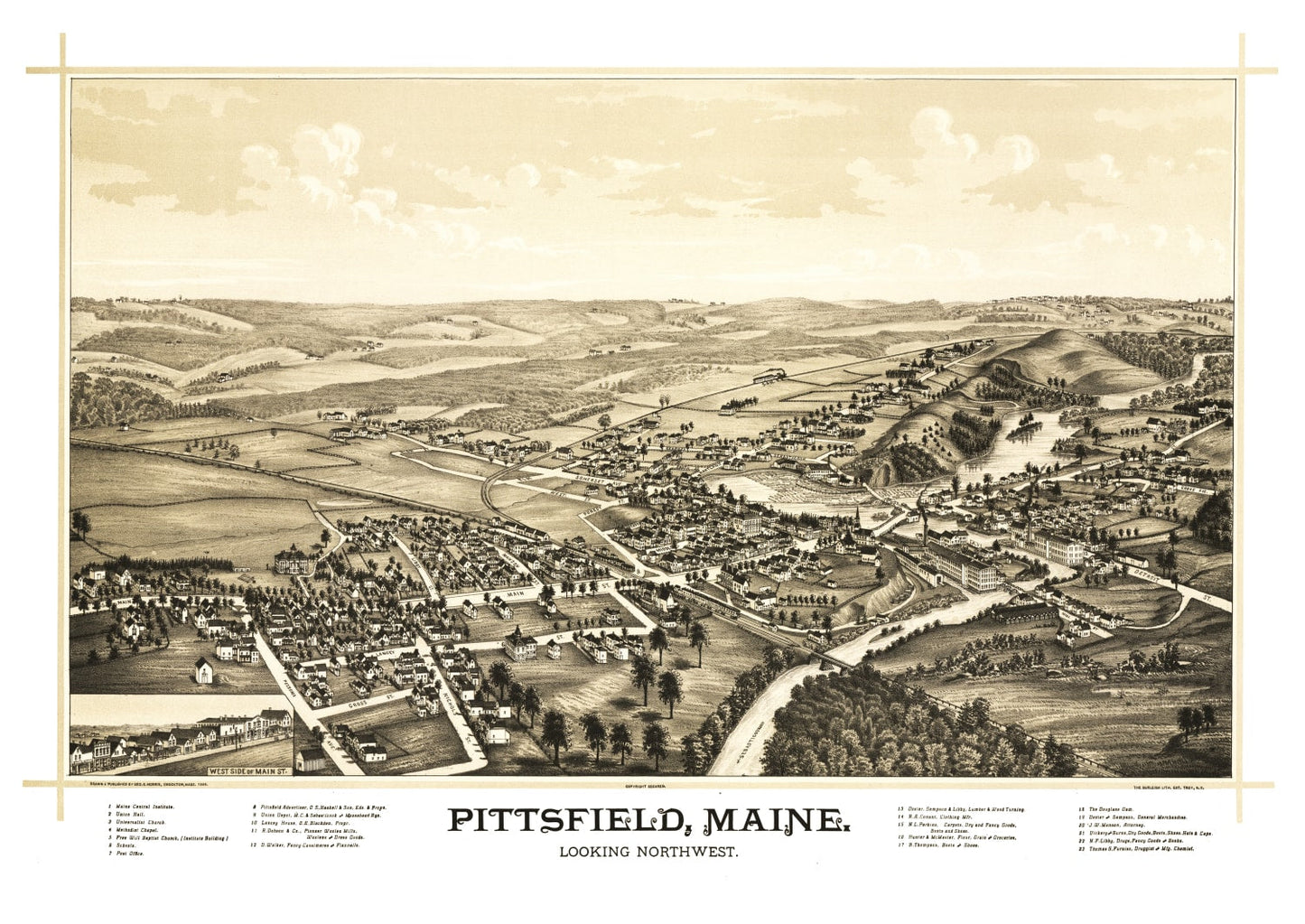 Vintage Map of Pittsfield, Maine, 1889