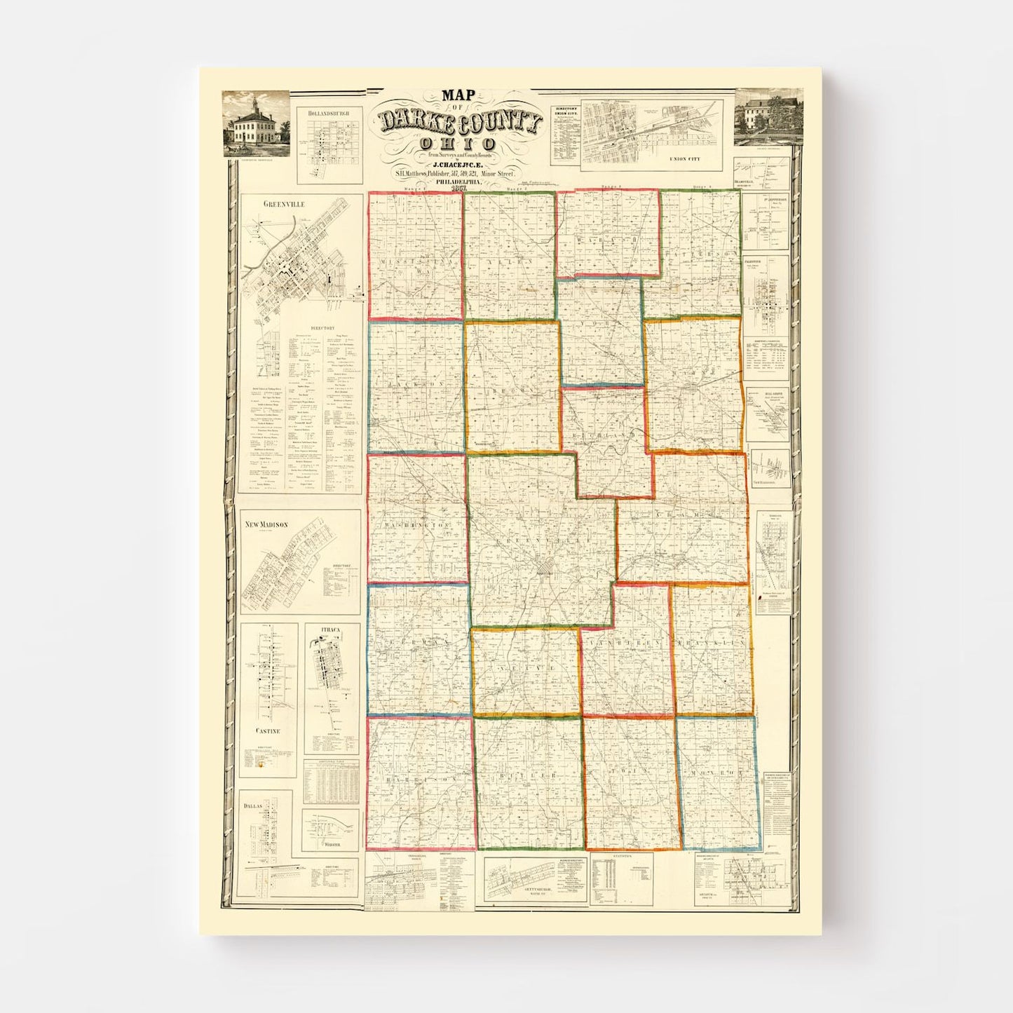 Vintage Map of Darke County, Ohio, 1857