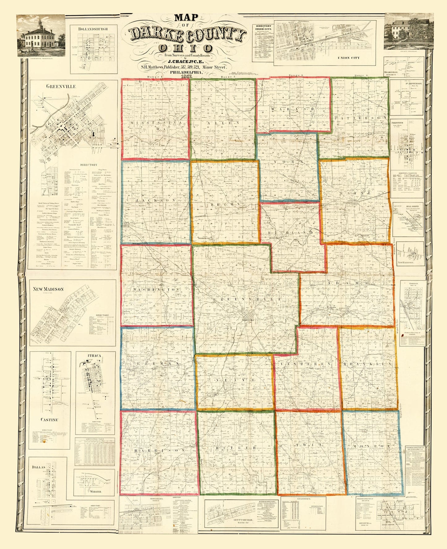 Vintage Map of Darke County, Ohio, 1857