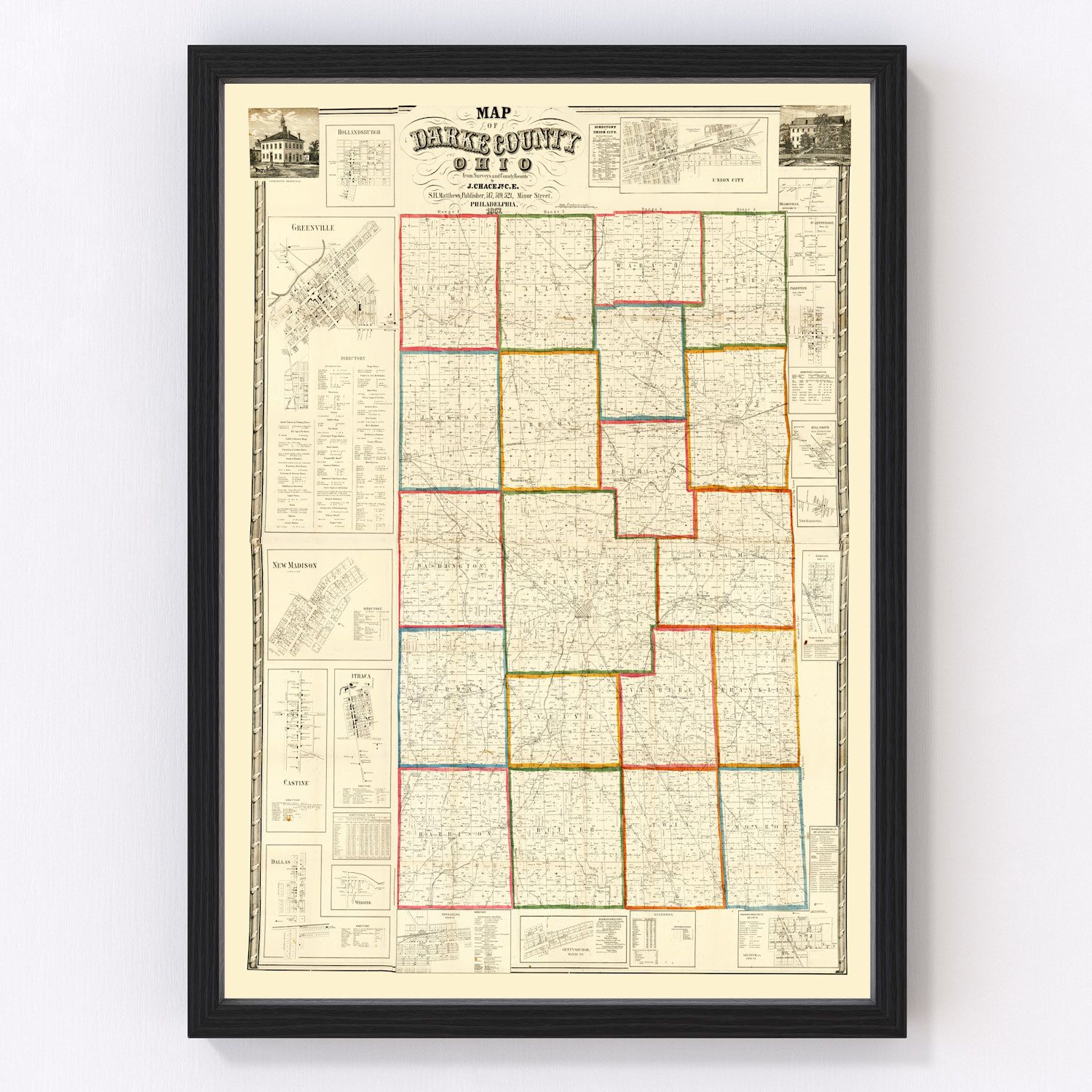 vintage map of Darke County, Ohio, 1857