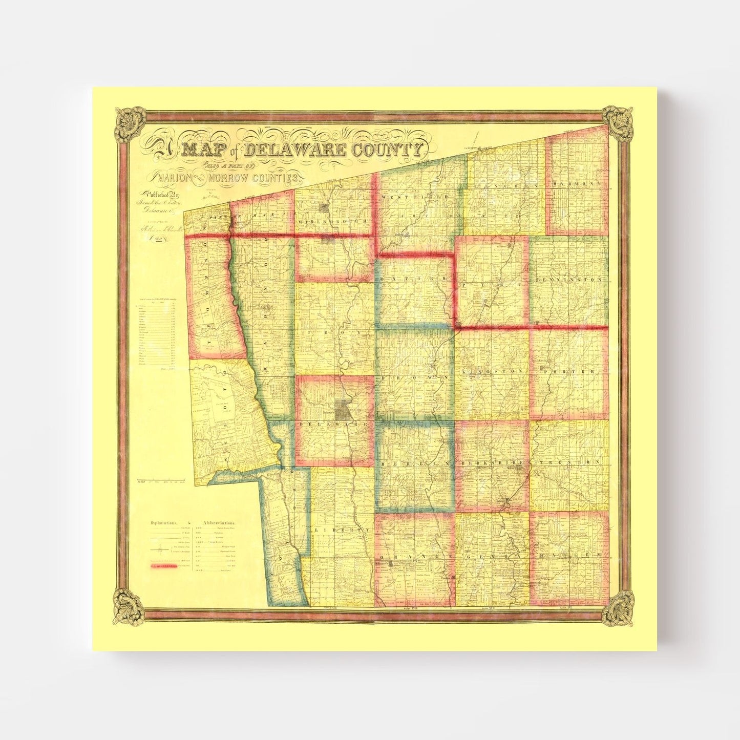 Vintage Map of Delaware County, Ohio, 1849