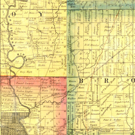 Vintage Map of Delaware County, Ohio, 1849