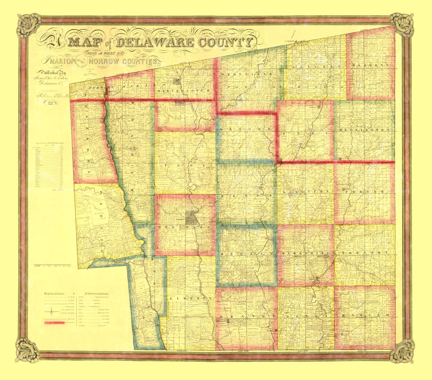 Vintage Map of Delaware County, Ohio, 1849