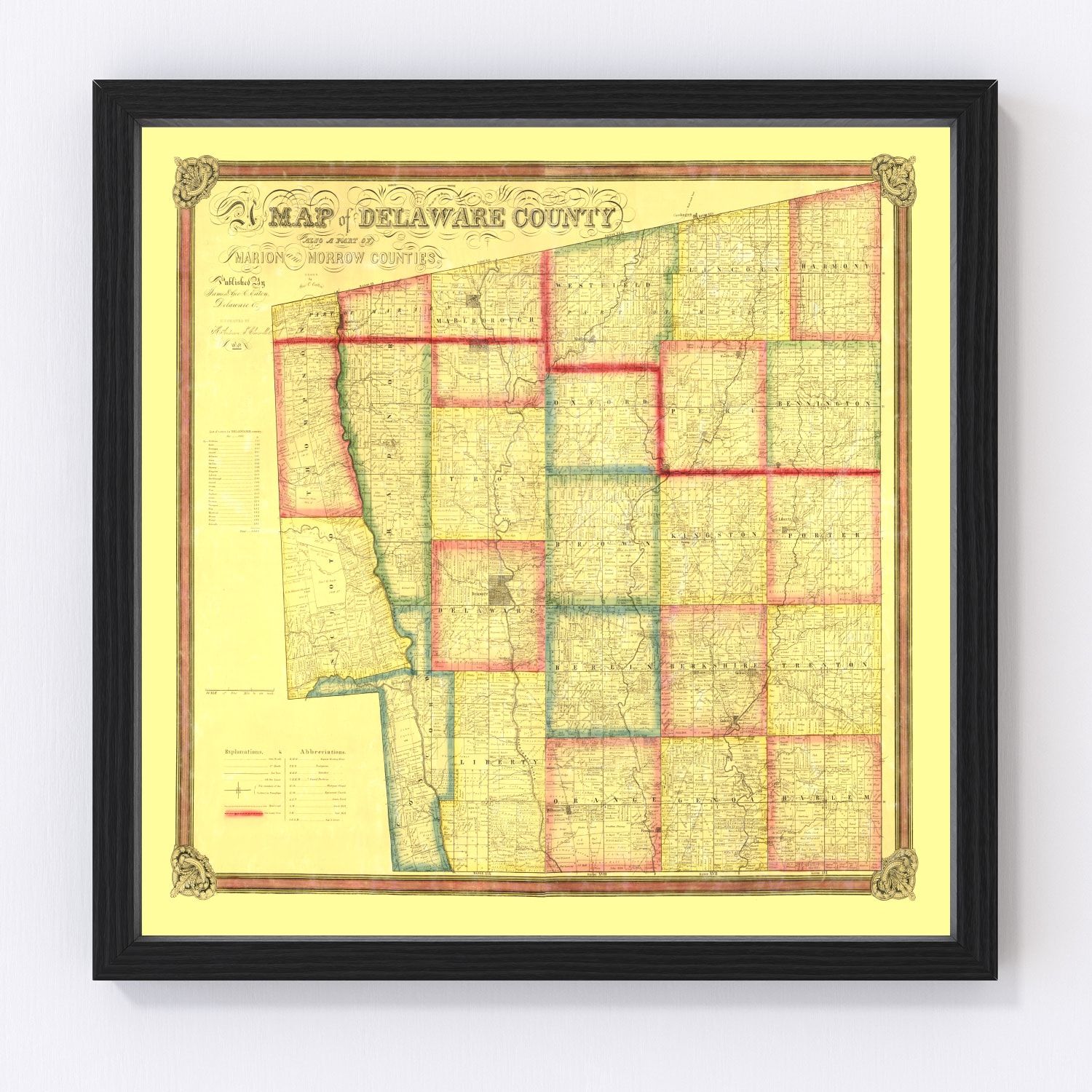 vintage map of Delaware County, Ohio, 1849