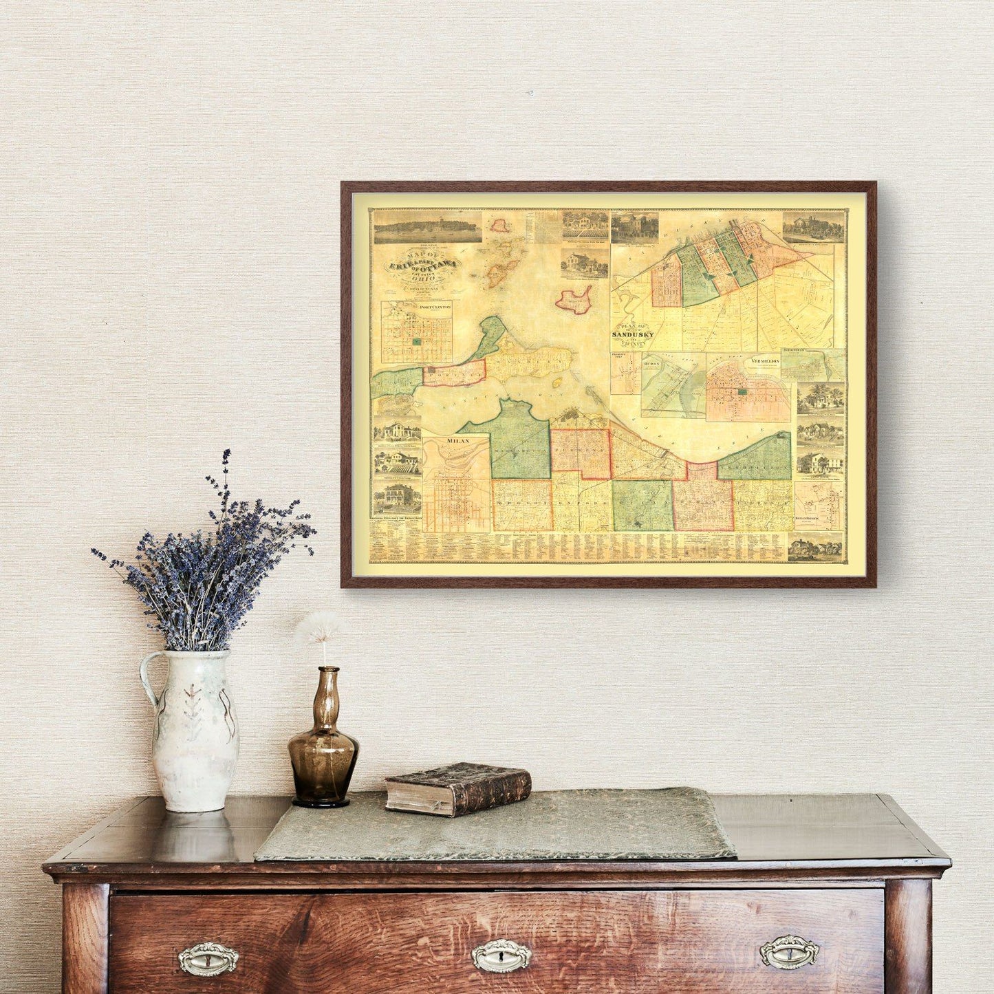 Vintage Map of Erie County, Ohio, 1863