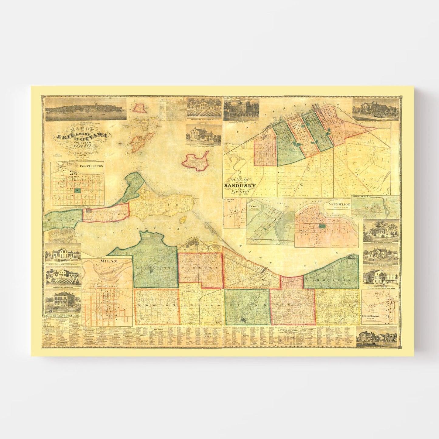 Vintage Map of Erie County, Ohio, 1863