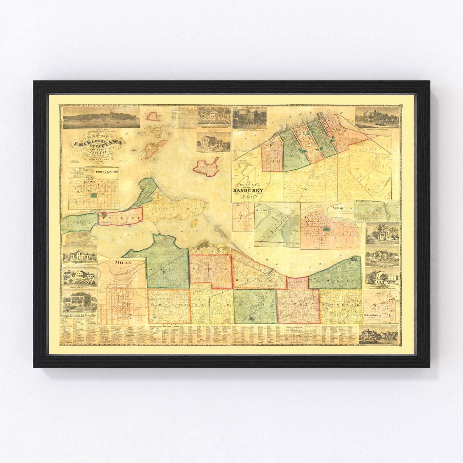 Vintage map of Erie County, Ohio, 1863