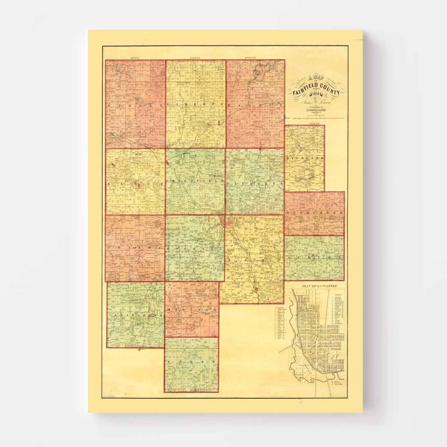 Vintage Map of Fairfield County, Ohio, 1848