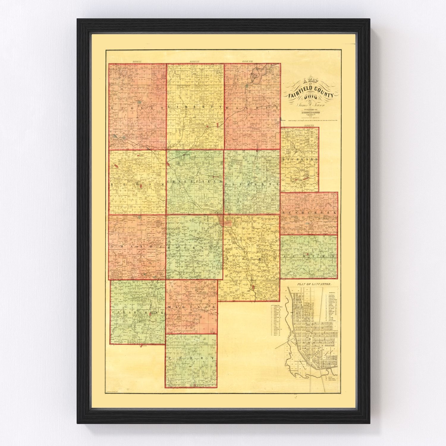 Vintage map of Fairfield County, Ohio, 1848