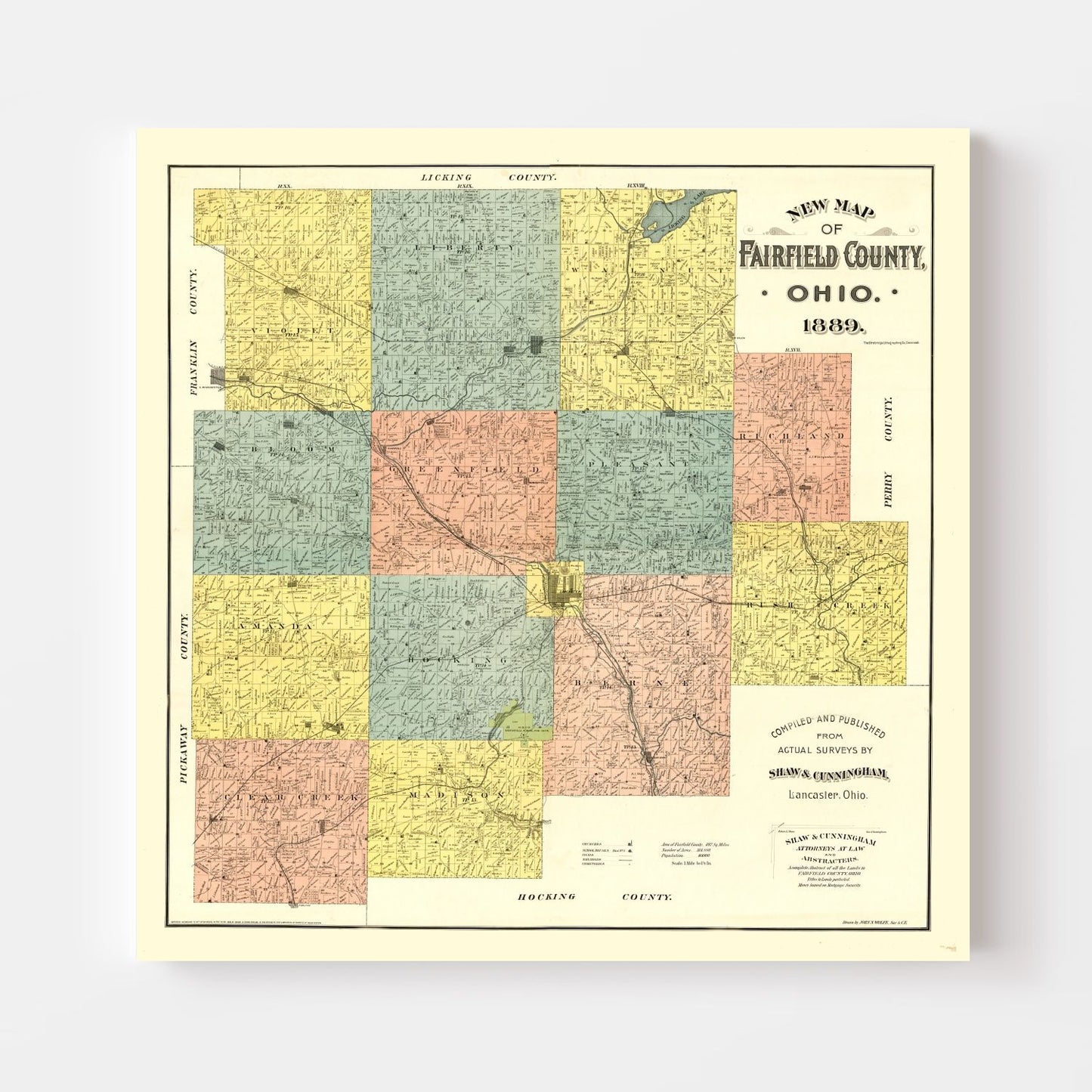 Vintage Map of Fairfield County, Ohio, 1889