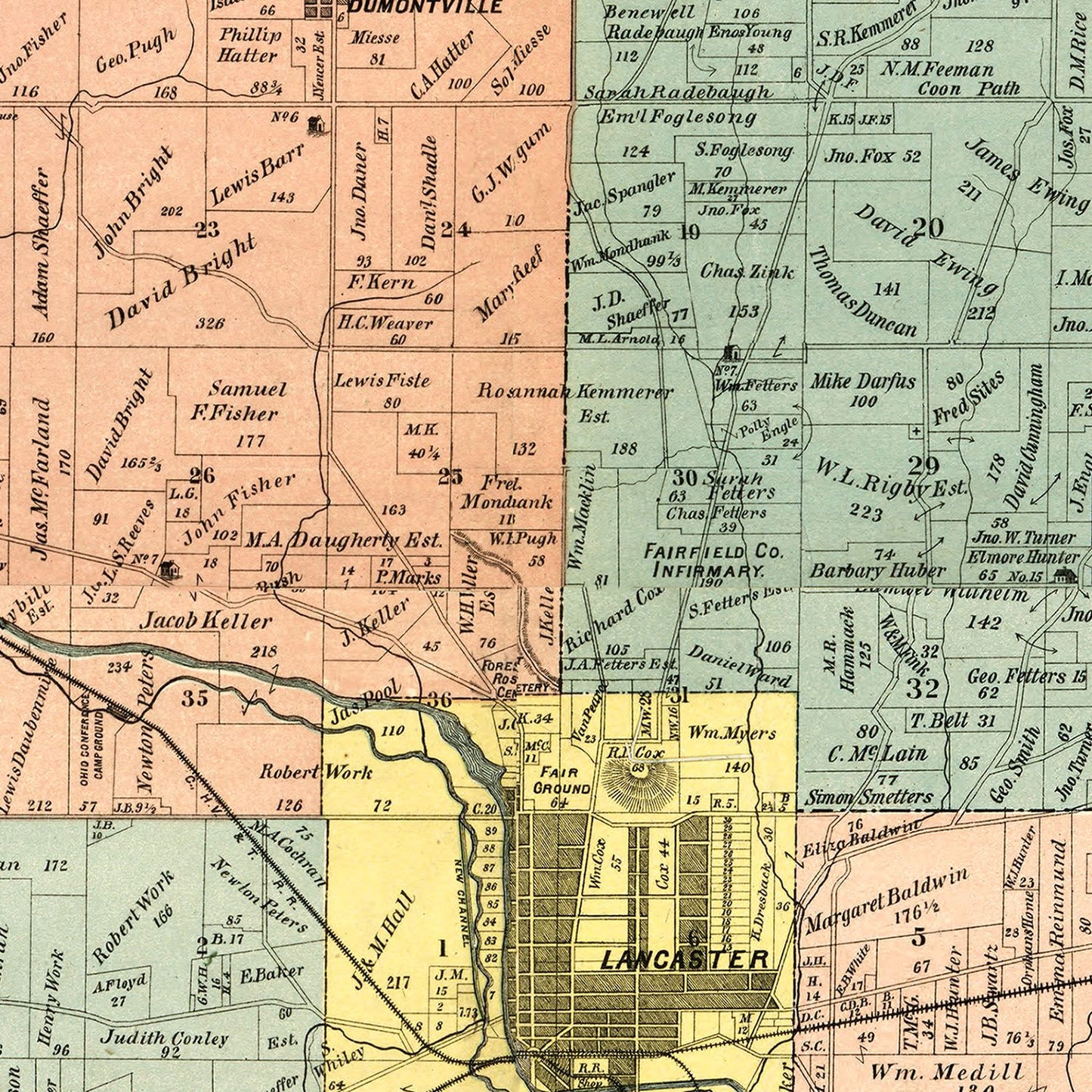 Vintage Map of Fairfield County, Ohio, 1889