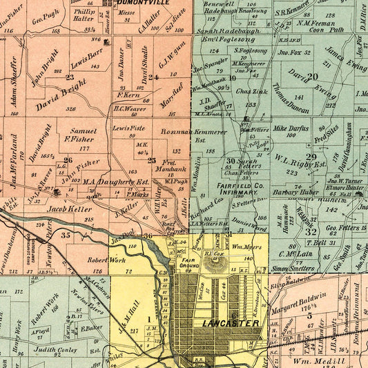 Vintage Map of Fairfield County, Ohio, 1889