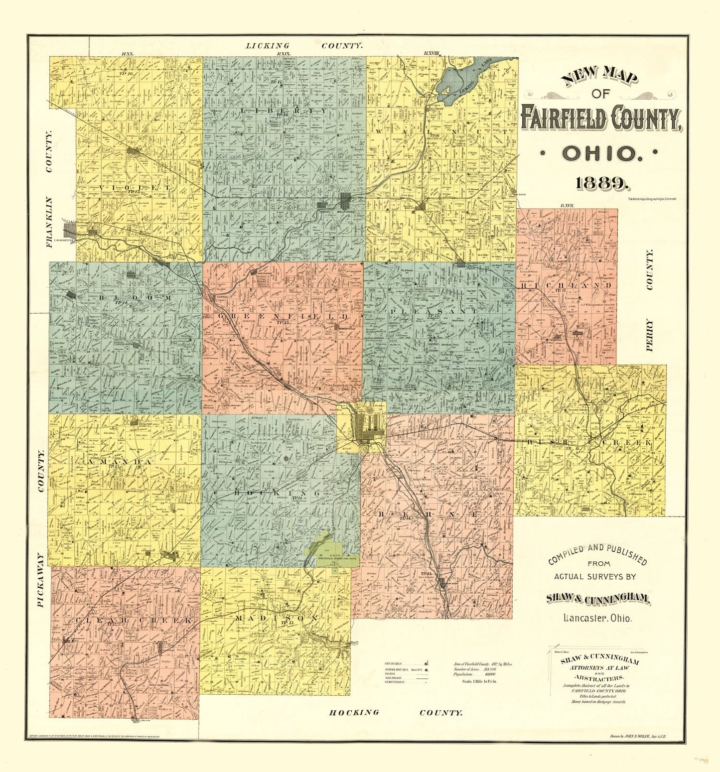 Vintage Map of Fairfield County, Ohio, 1889